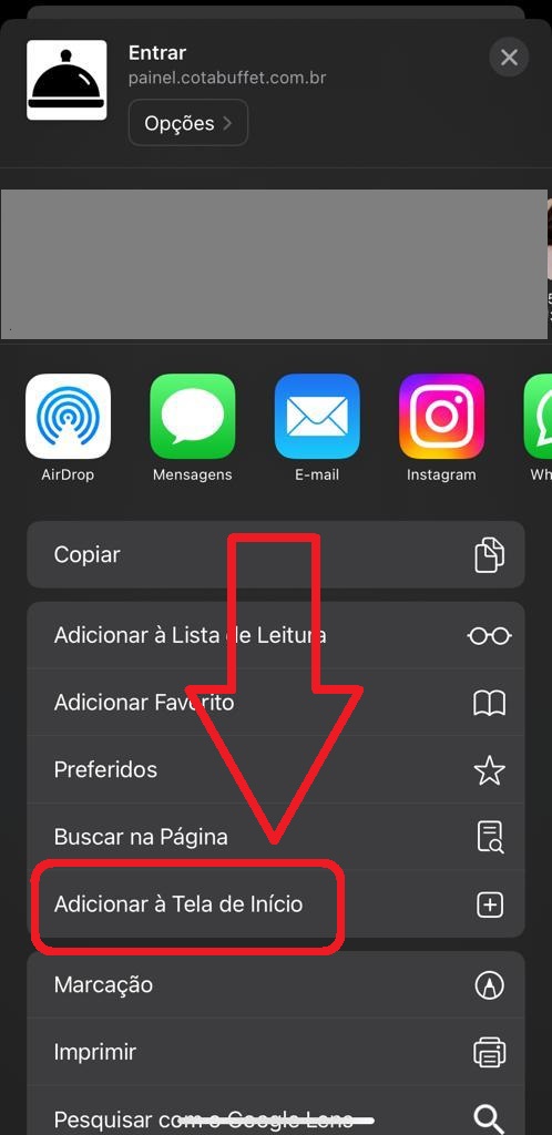 Clicando no item adicionar a tela de inicio do iphone 